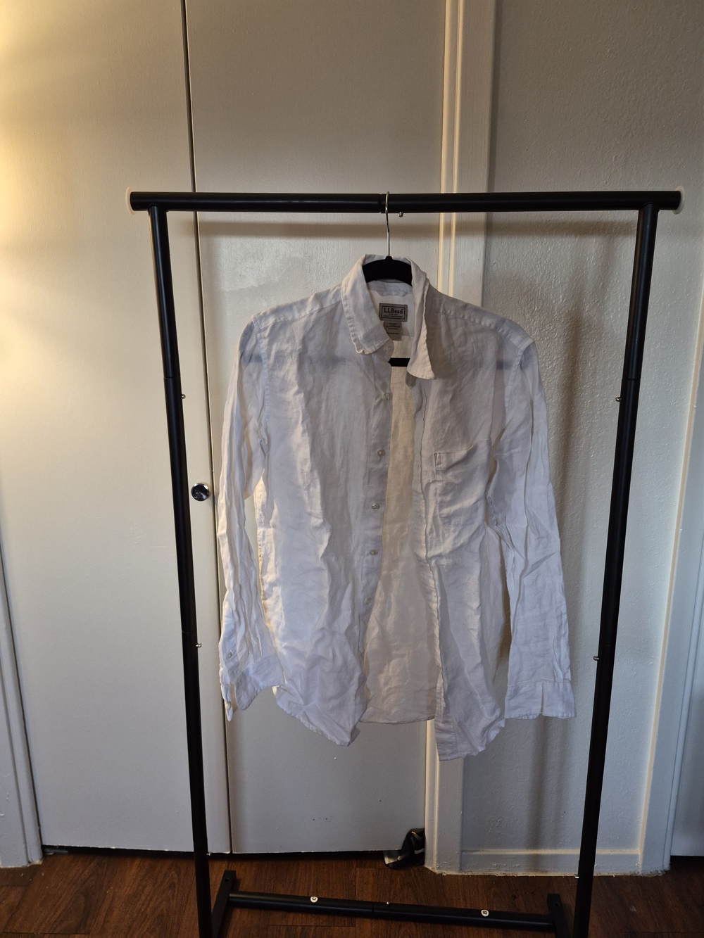 L.L. Bean White Linen Men's Button-Down Shirt